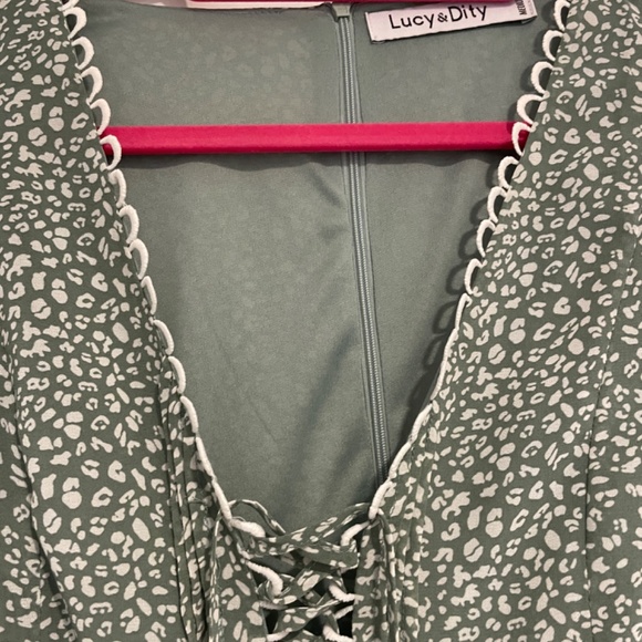 Lucy & Dity Long Sleeve green mini leopard dress - Picture 3 of 5